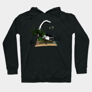 A piano is flying out of a book. Hoodie